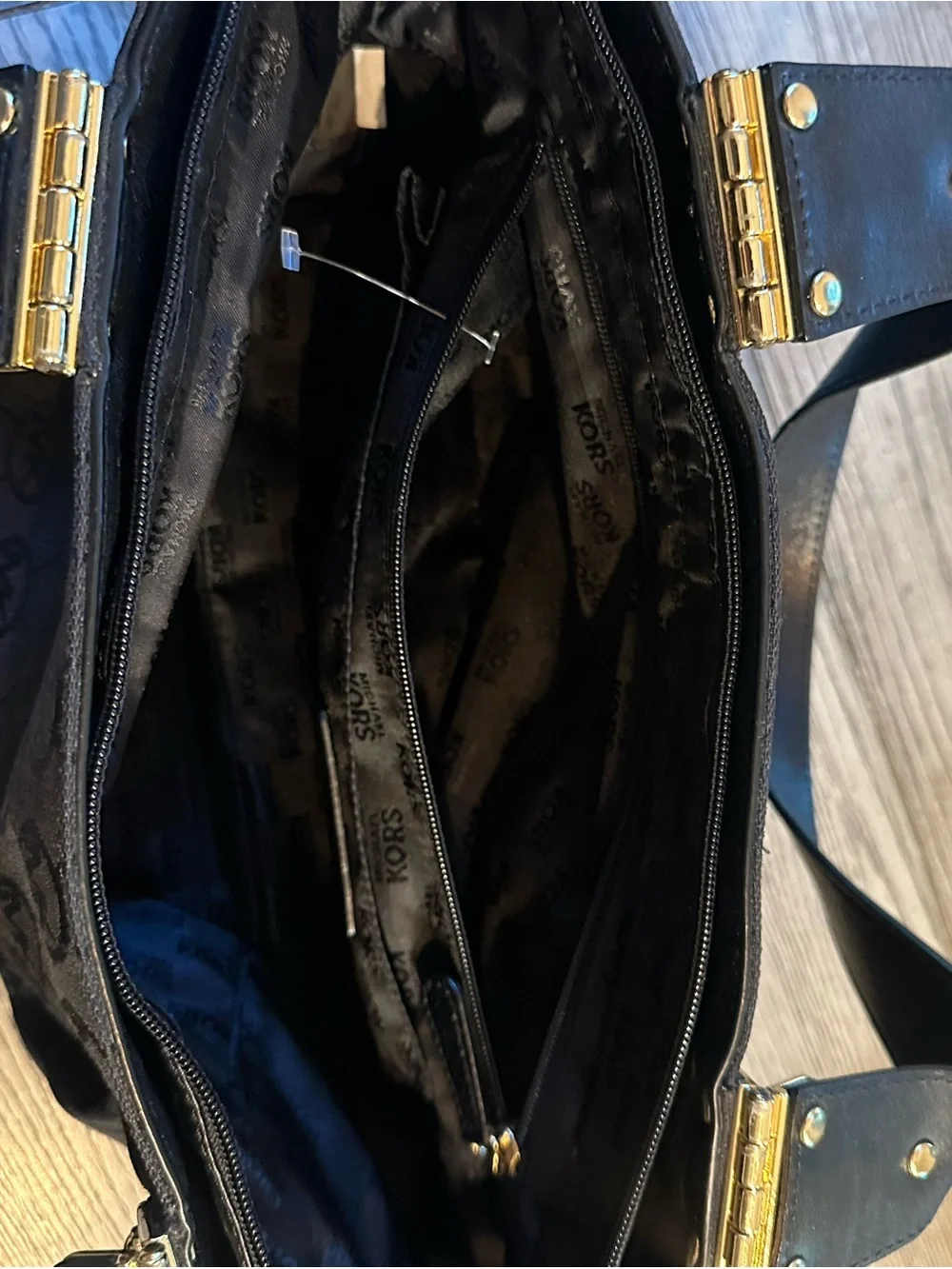 Michael Kors Black MK Logo Shoulder Bag with Gold-Tone Hardware